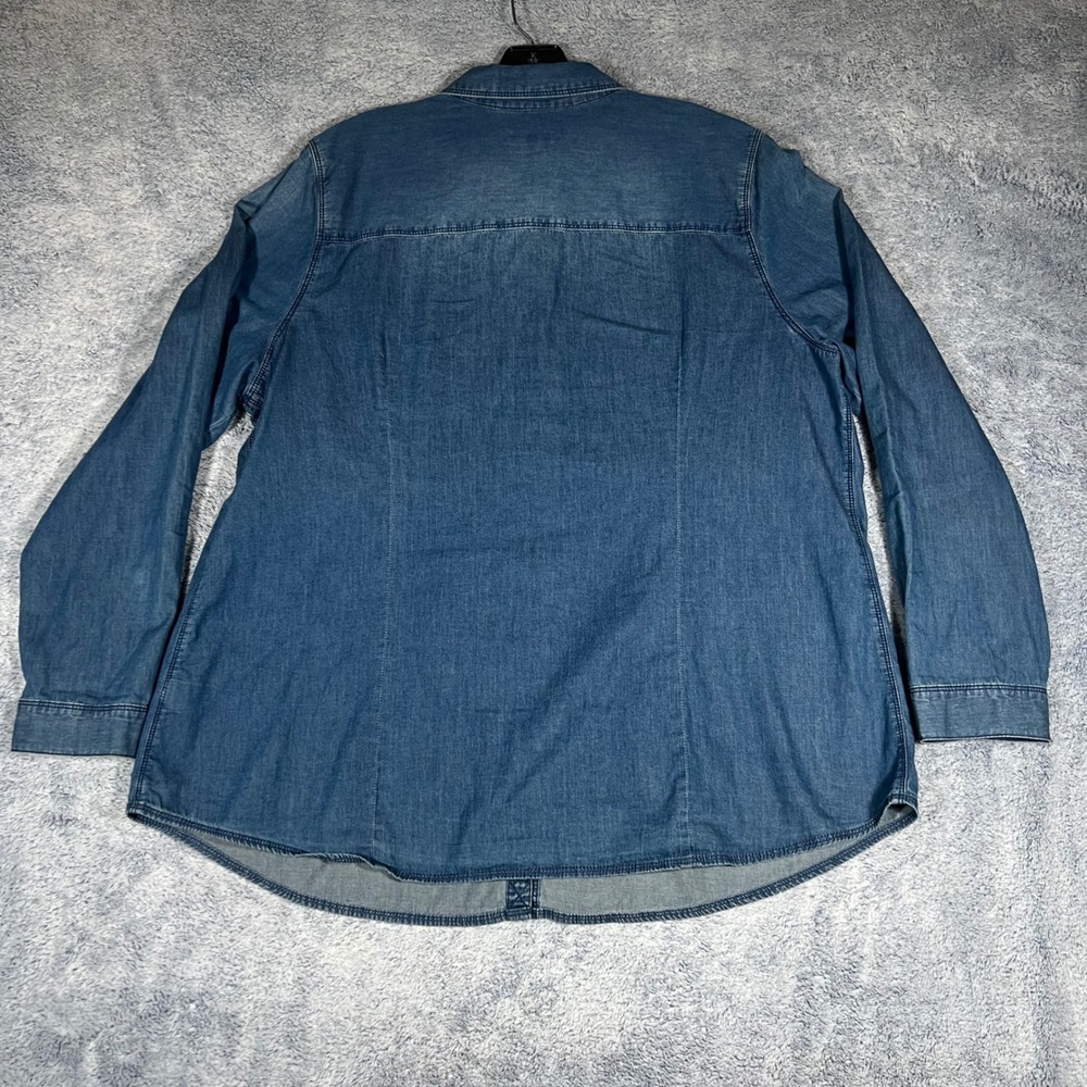 J. Jill Denim Button Down Shirt Womens XL Blue Cotton Long Sleeve Pocket - Picture 10 of 16